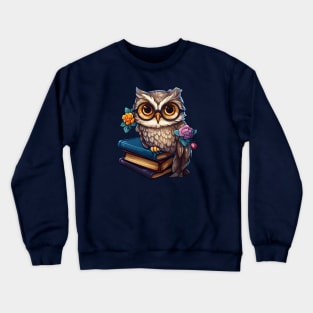 Owl with books studying floral Crewneck Sweatshirt